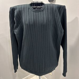 Izod Sweater Large Green Cable Knit Long Sleeve Round Neck